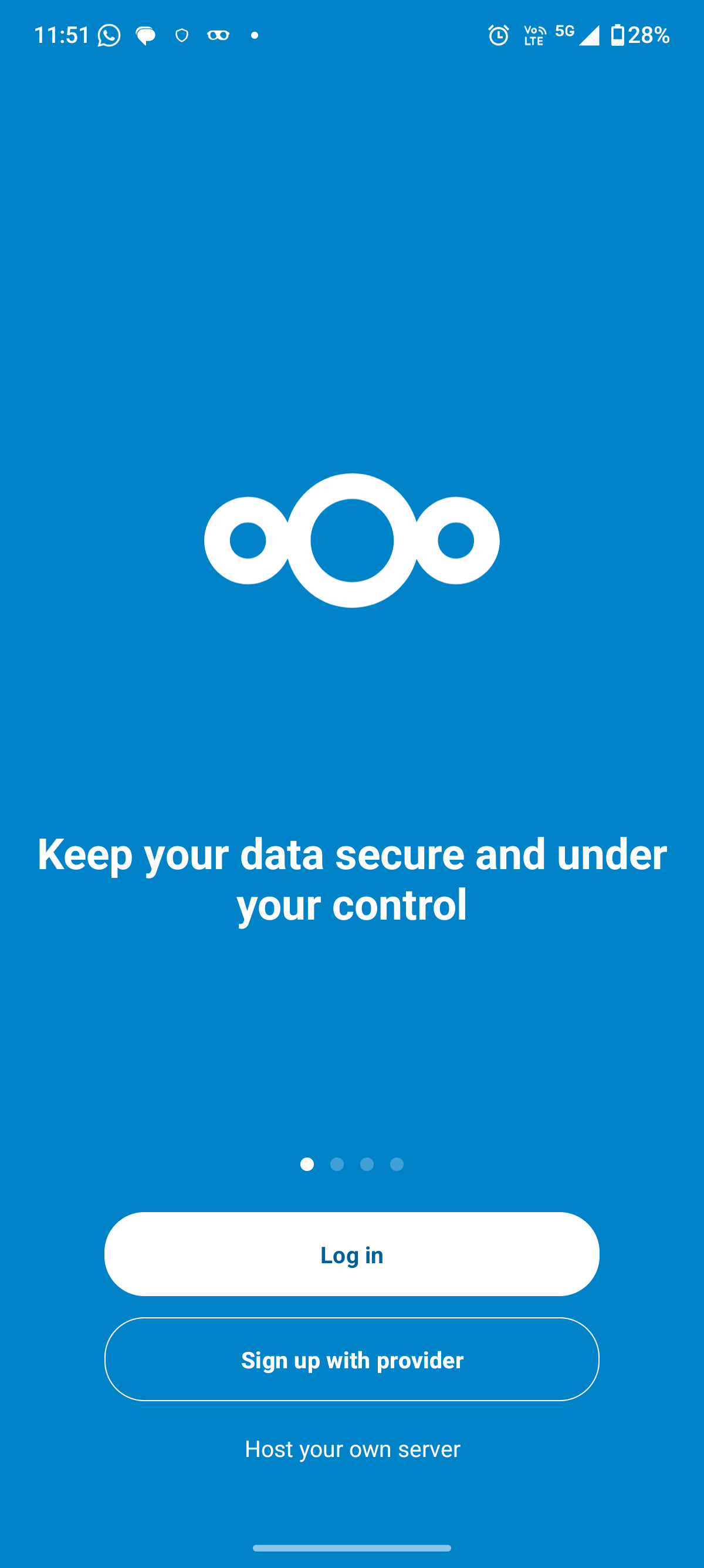 Nextcloud Android app welcome screen showing Log in button
