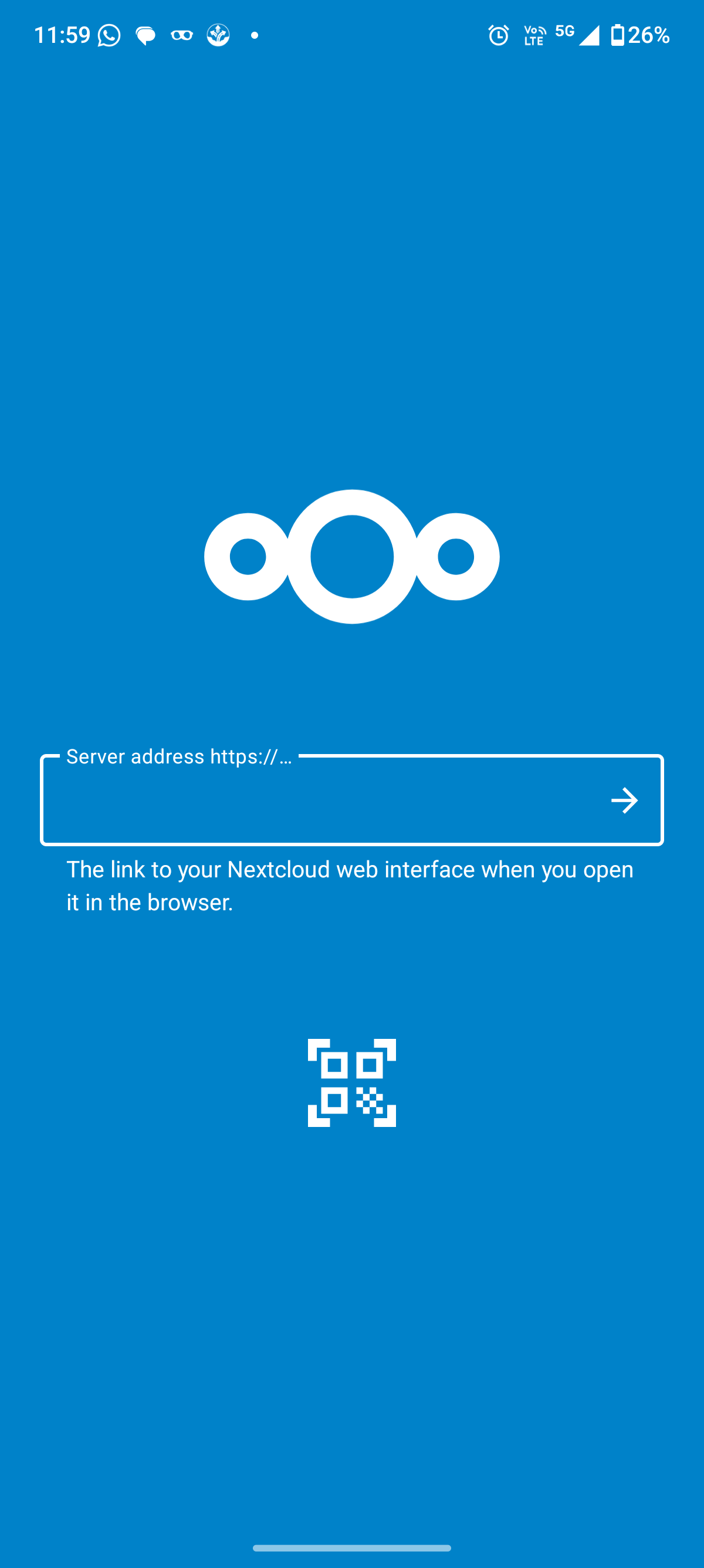 Nextcloud Android app server address input screen for connecting to Nextcloud