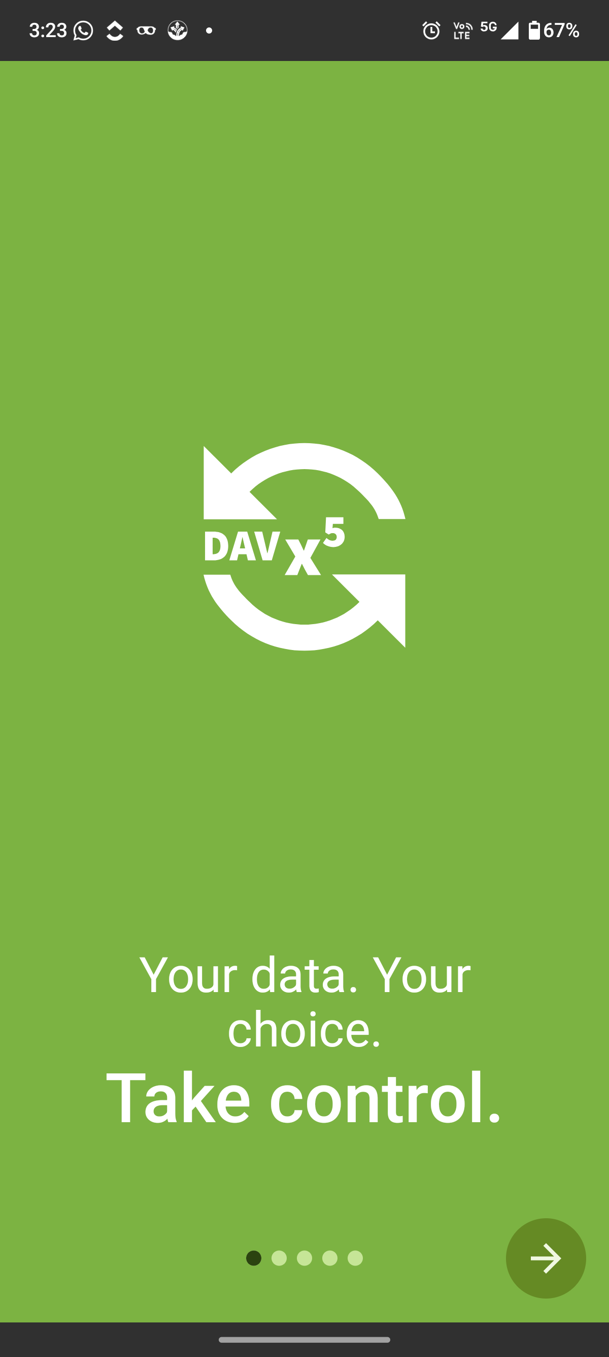 DAVx5 welcome screen after installing the app on Android