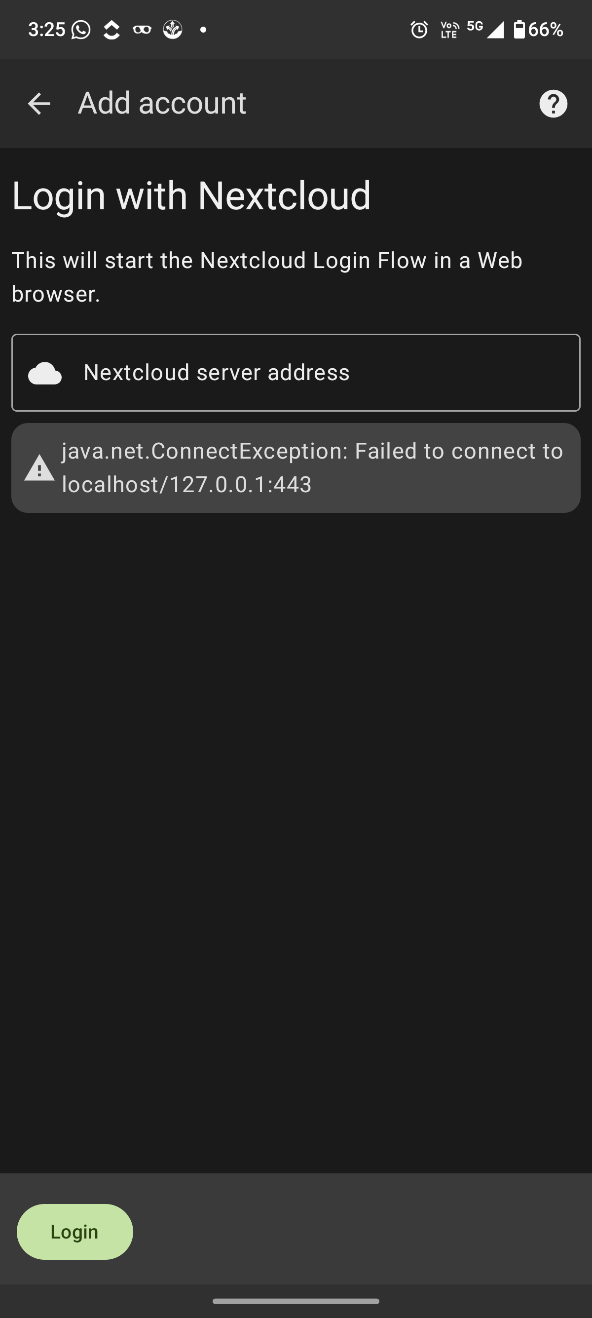 DAVx5 provider selection screen with Nextcloud selected DAVx5 server address input screen for connecting to Nextcloud