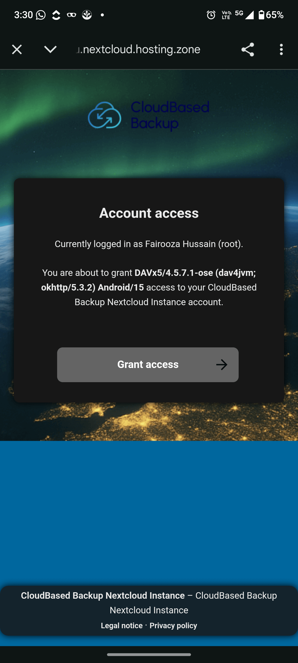 Nextcloud grant access screen authorizing DAVx5 calendar and contact sync
