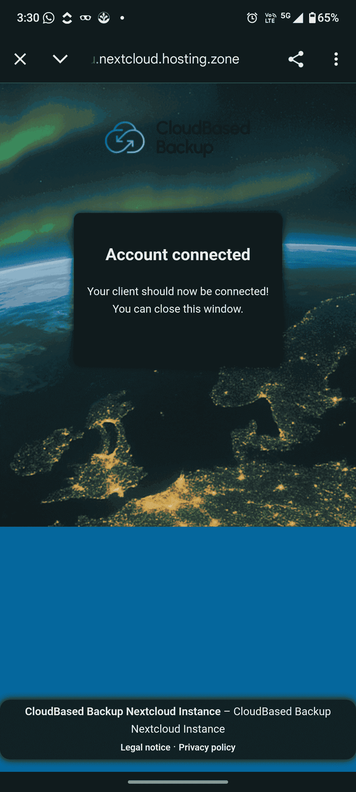 Nextcloud account connected confirmation screen after DAVx5 authorization