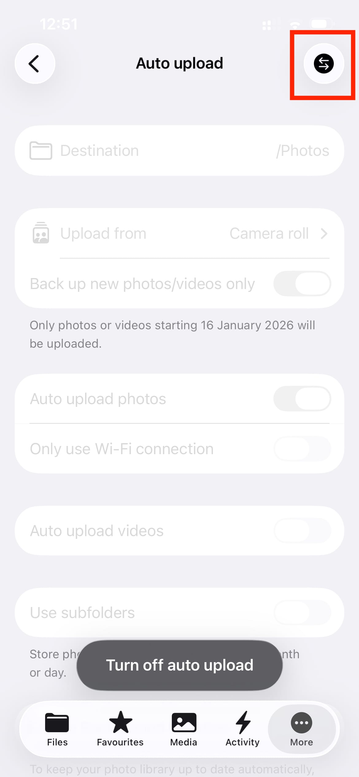 Automatic photo upload enabled in Nextcloud iOS app