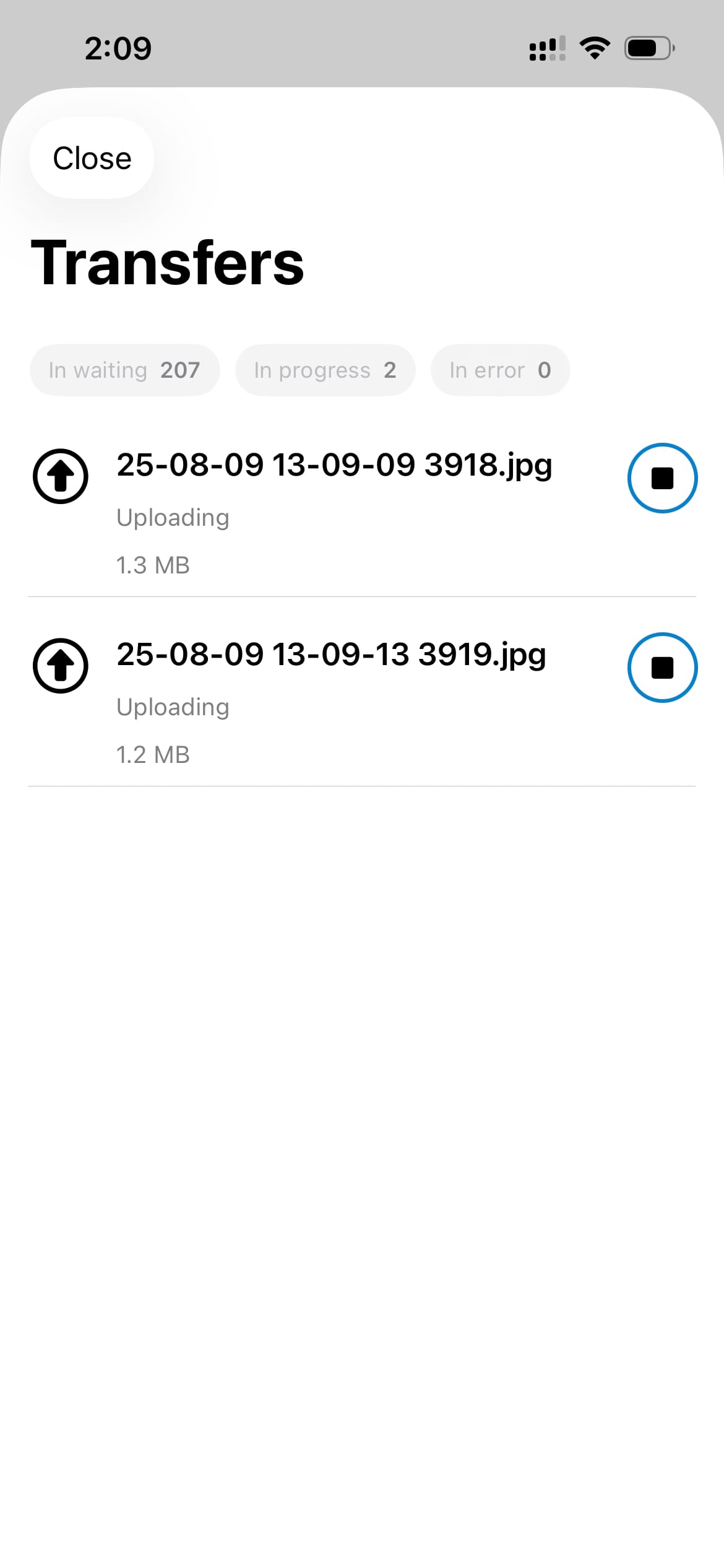 Photo upload progress shown in Nextcloud Transfers screen