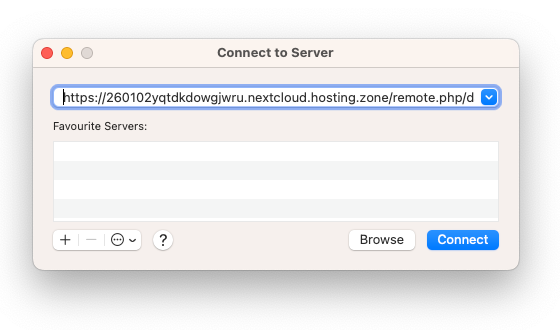Entering Nextcloud WebDAV URL in macOS Connect to Server window