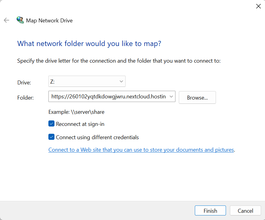 Mapping Nextcloud WebDAV as a network drive in Windows File Explorer