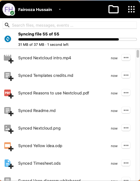 Nextcloud desktop client syncing files on macOS after connection is completed