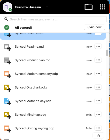 Nextcloud desktop client on macOS showing all files fully synced