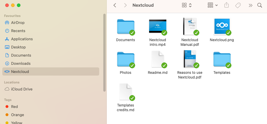 Nextcloud folder visible in the macOS Finder sidebar with synced files