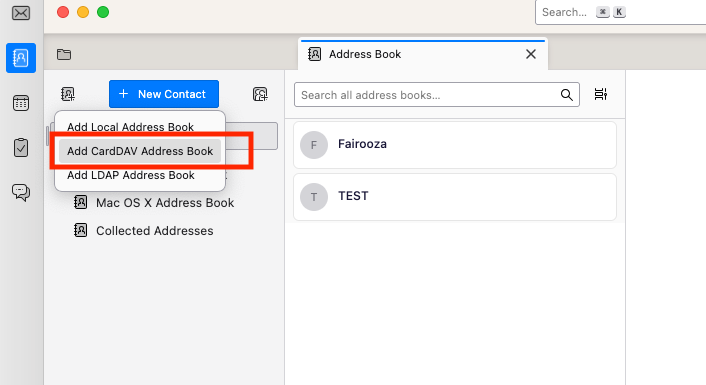 Add CardDAV address book option in Thunderbird