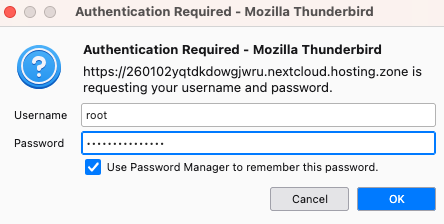 Thunderbird authentication popup for Nextcloud CardDAV login