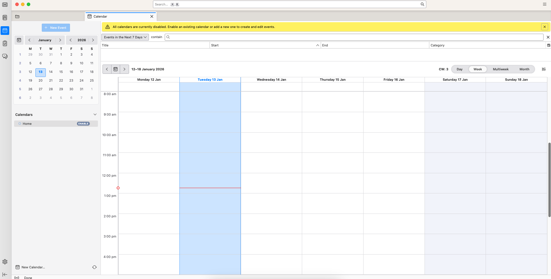 Thunderbird Calendar view 