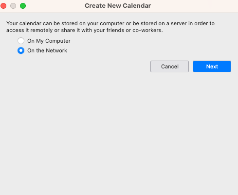 Select On the Network option for CalDAV calendar in Thunderbird