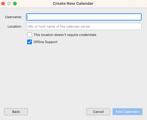 Enter Nextcloud CalDAV URL and username in Thunderbird calendar setup