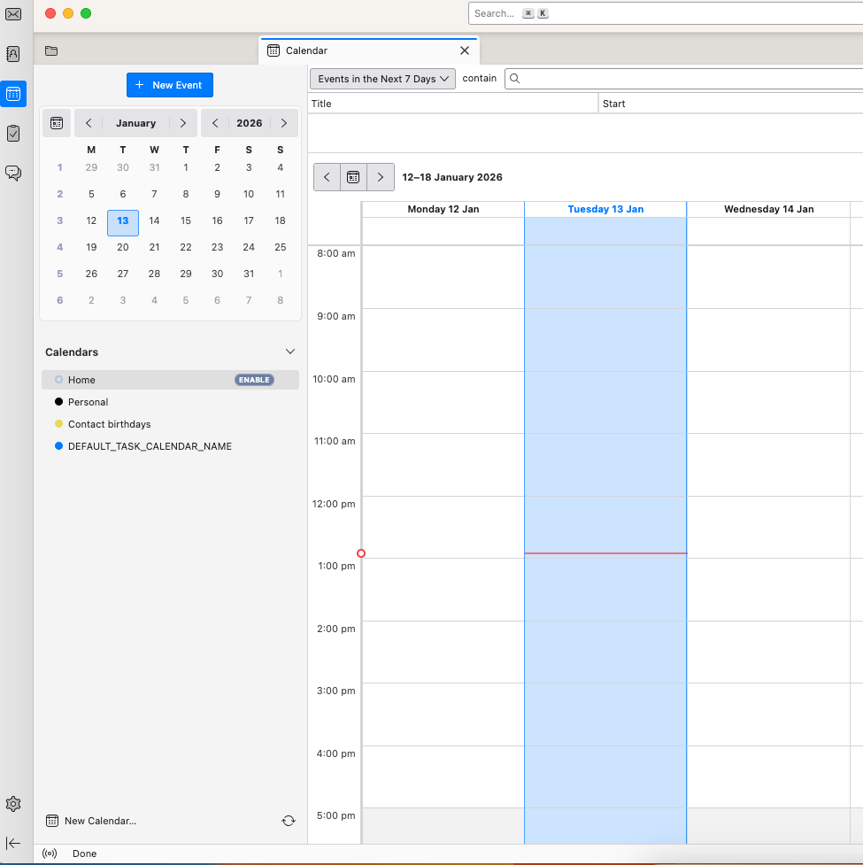 Nextcloud calendars successfully added in Thunderbird calendar panel