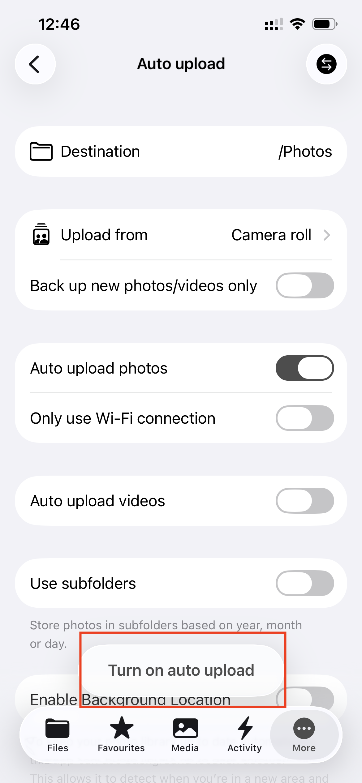 Configuring automatic photo uploads in Nextcloud app