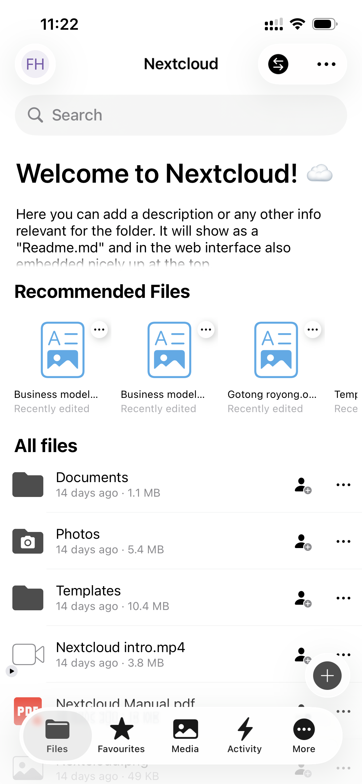 Nextcloud files and folders view in the iOS app