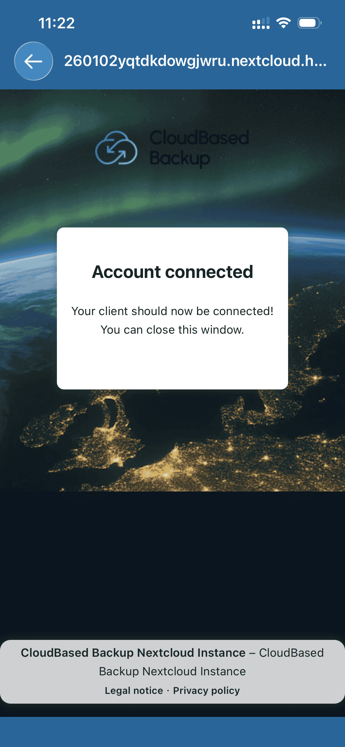 Nextcloud account successfully connected on iPhone