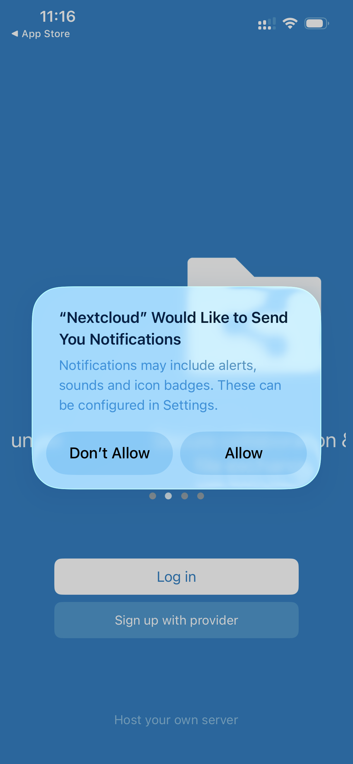 iOS notification permission prompt for Nextcloud app
