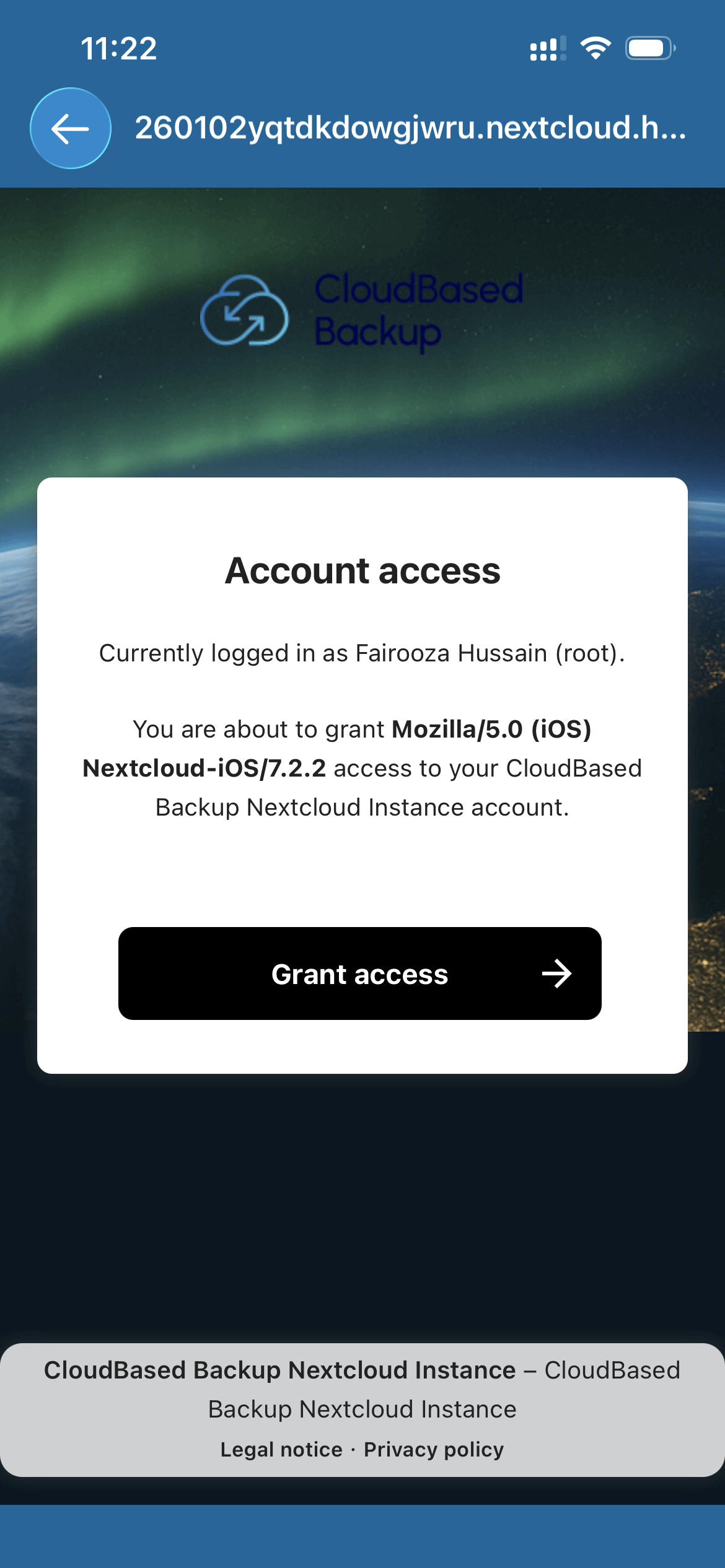 Granting Nextcloud app access to user account on iPhone