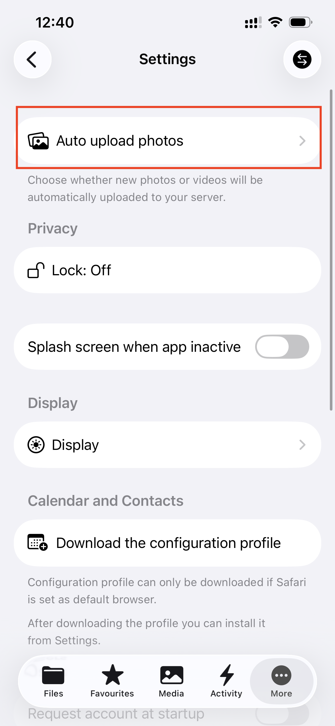 Auto upload photos option in Nextcloud iOS app