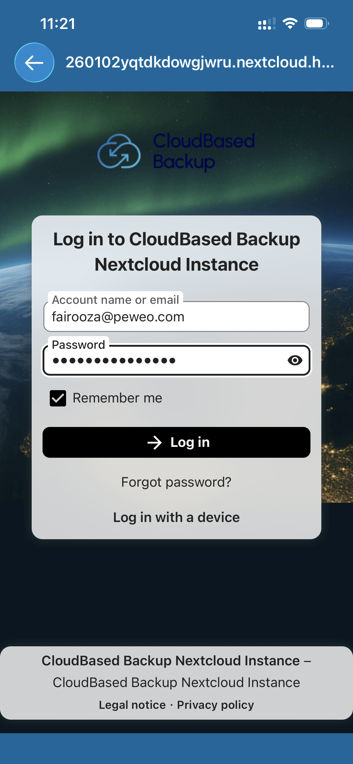 Signing in to Nextcloud account on iPhone