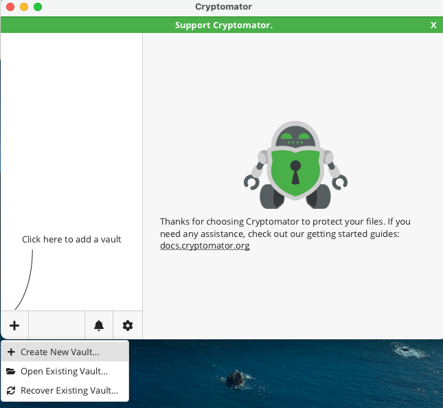 Creating a new Cryptomator vault on macOS