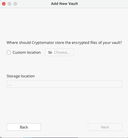 Selecting the local Nextcloud sync folder as the Cryptomator vault location