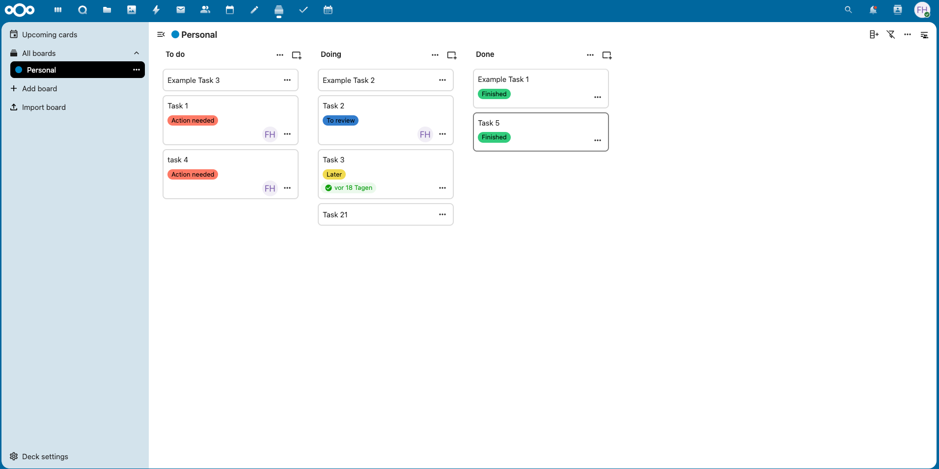 Nextcloud Deck board used for team collaboration across devices
