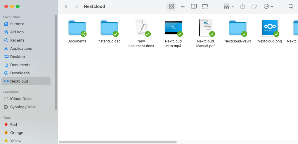 Nextcloud synced folder in macOS Finder showing desktop file access