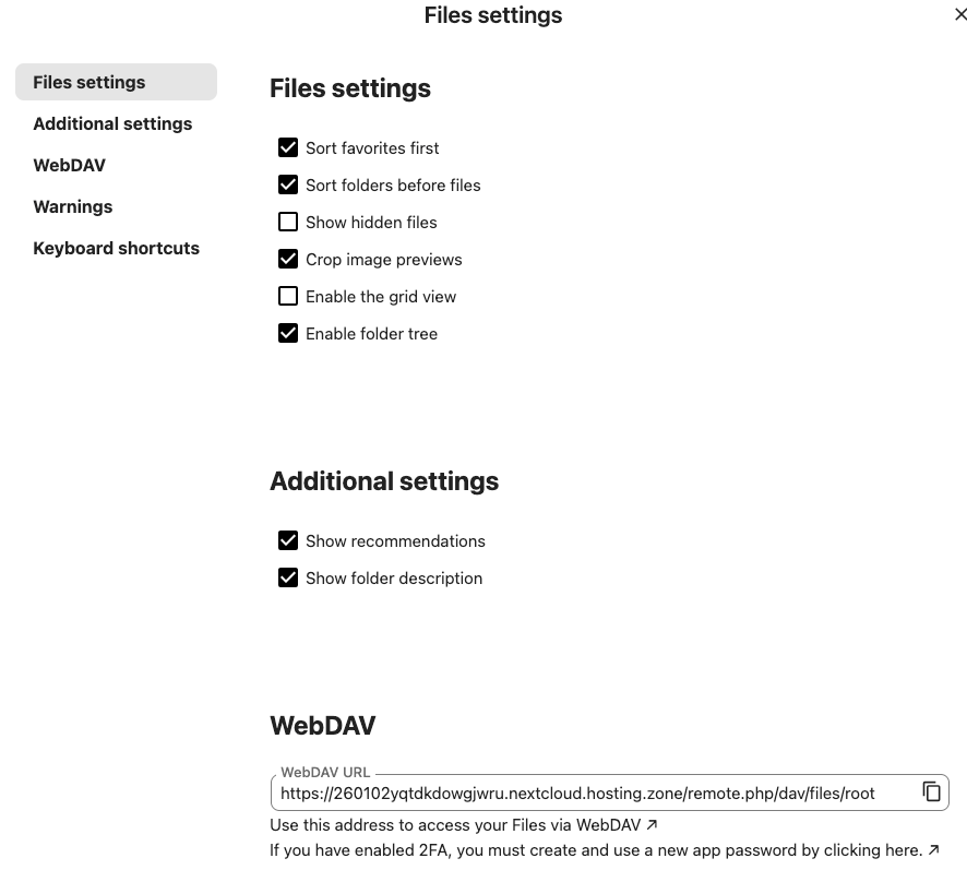 image of finding webdav url in nextcloud