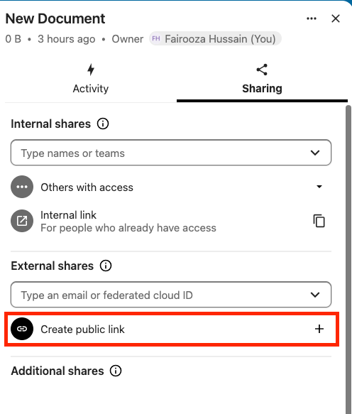 Creating a public share link in Nextcloud