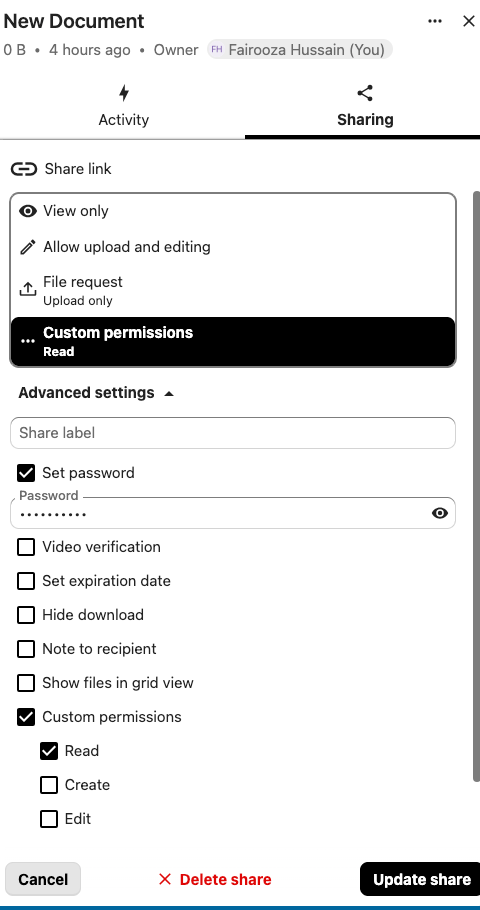 Nextcloud external sharing permissions and security options