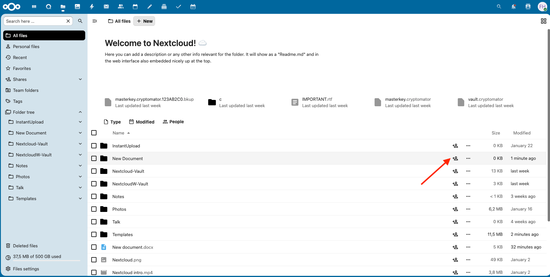 Sharing a folder with external users in Nextcloud