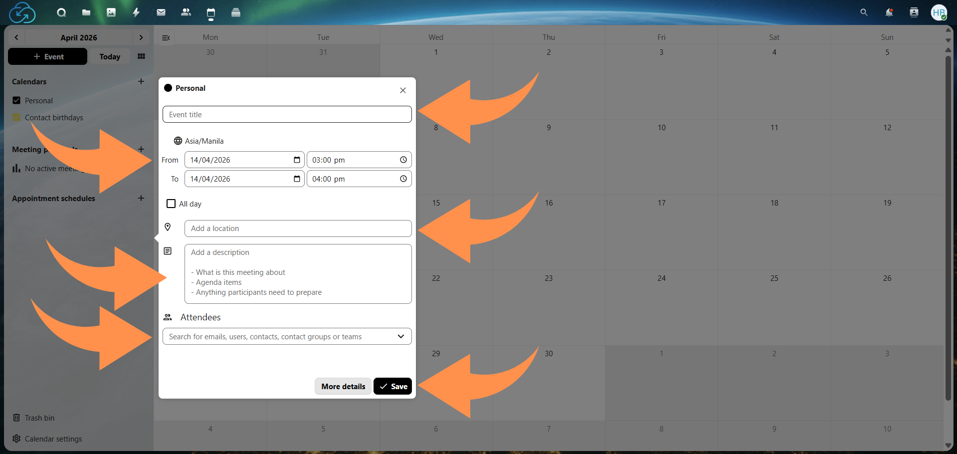 Add Events in Nextcloud Calendar