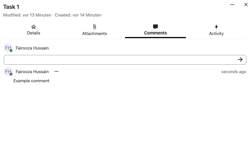 Comment section inside a Nextcloud Deck task card