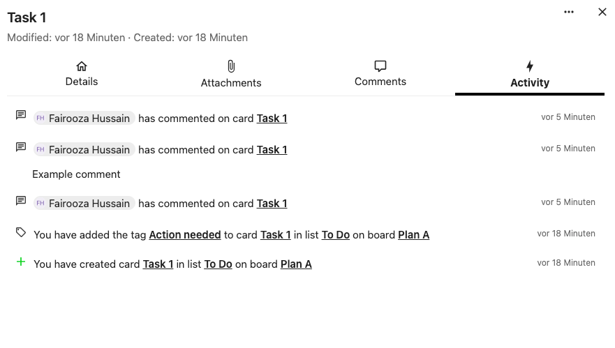 Activity section inside a Nextcloud Deck task card