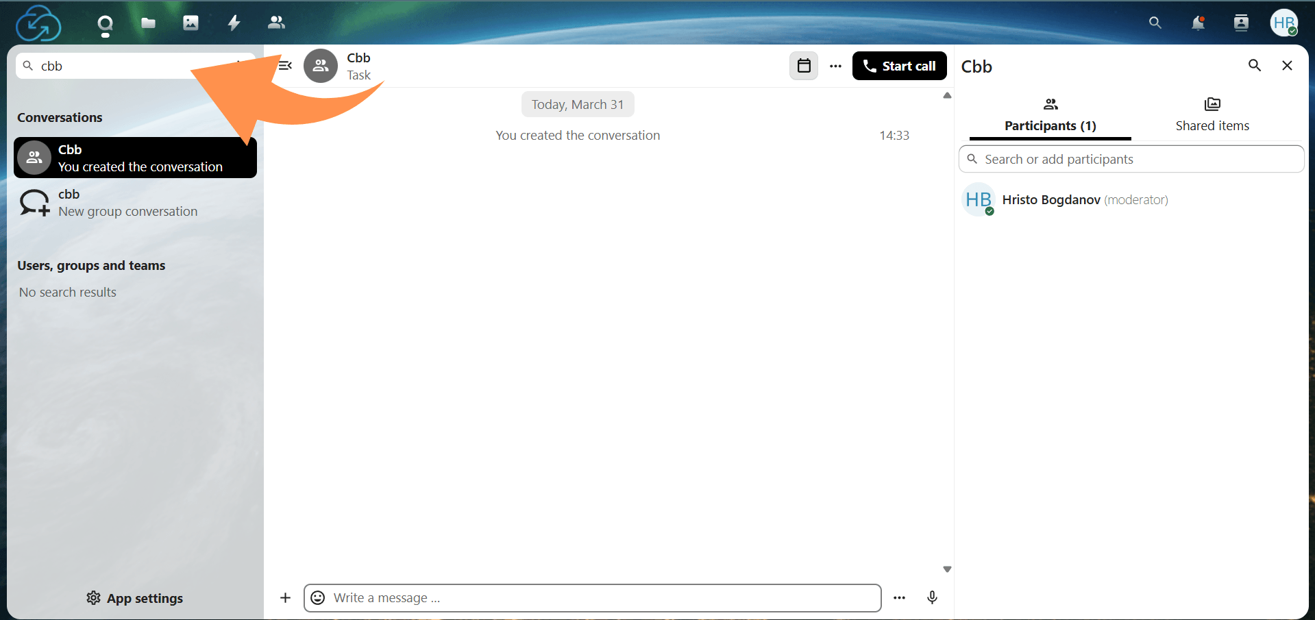 Talk app search field