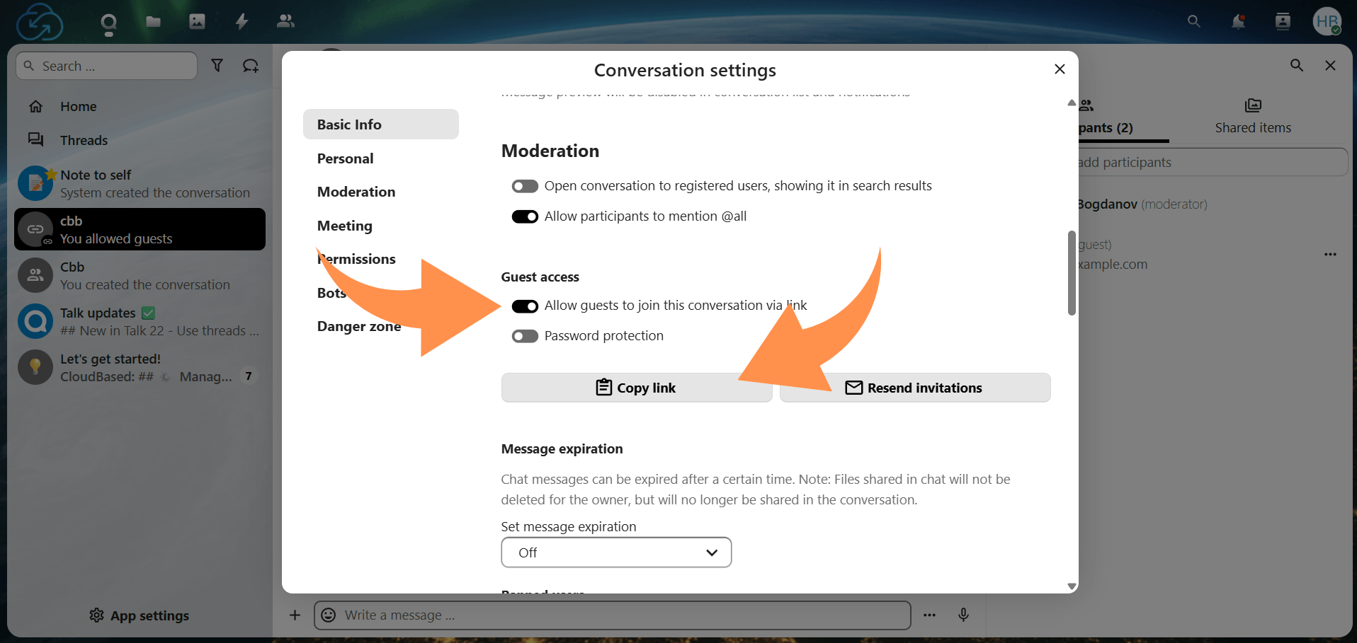 Enable guest/public link access, copy the link, and share it