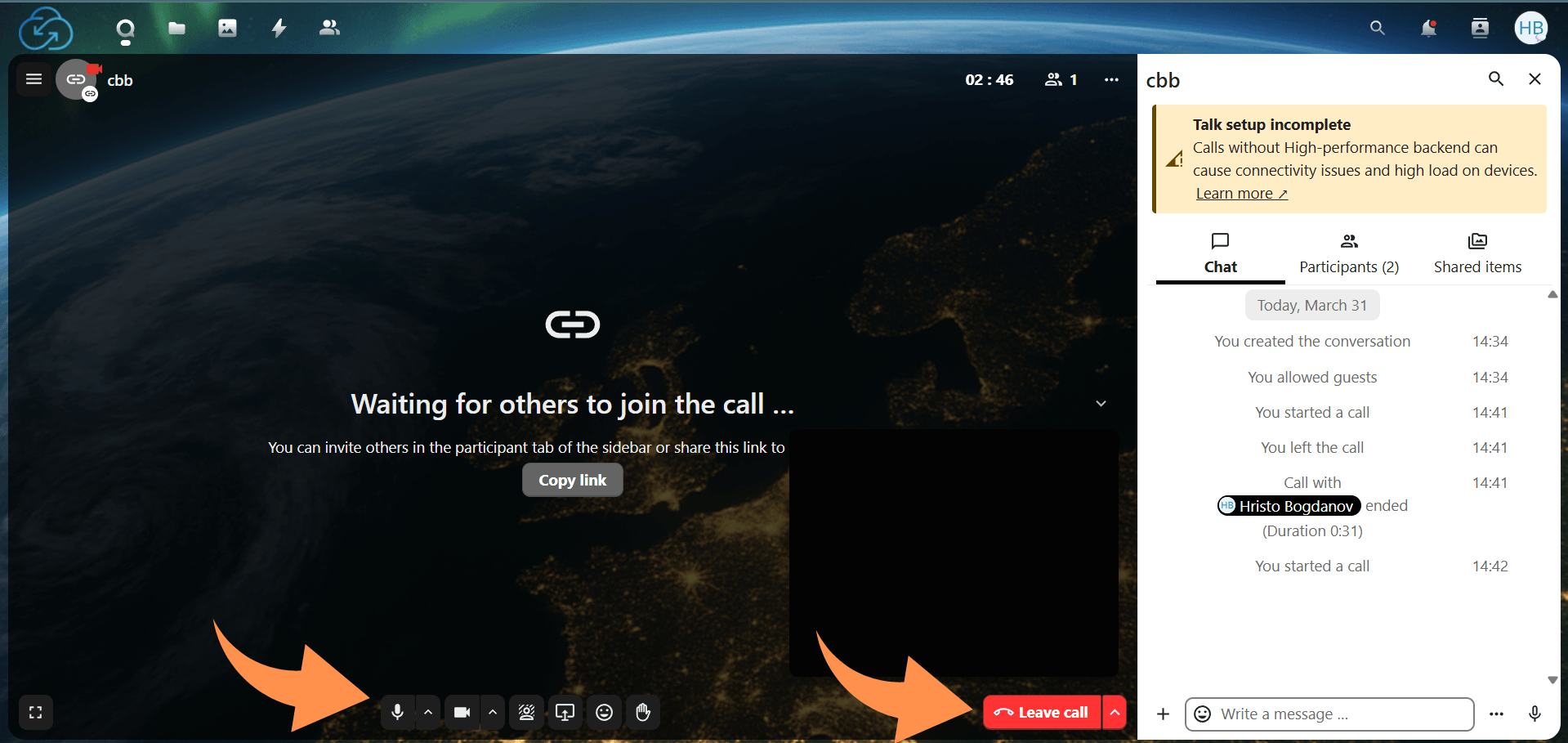 Screen sharing and call controls