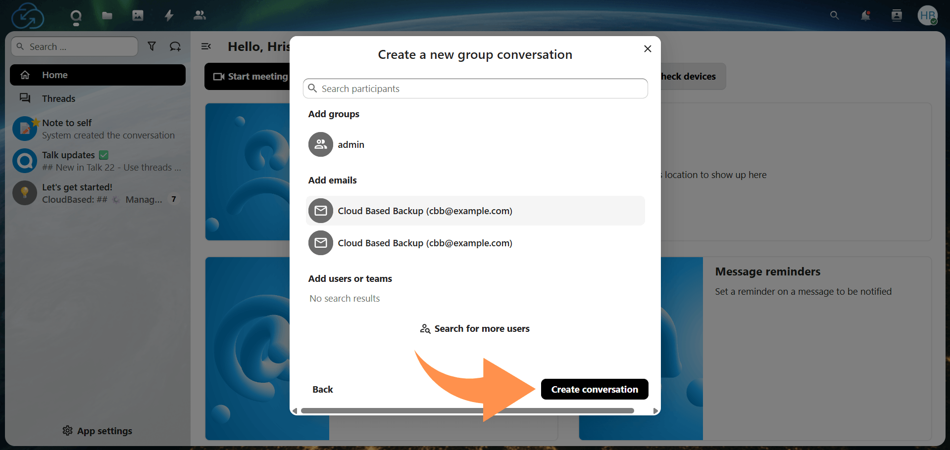 Create conversation button