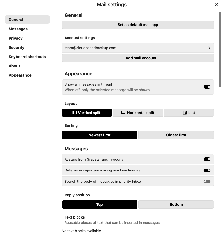 mail settings interface in nextcloud mail