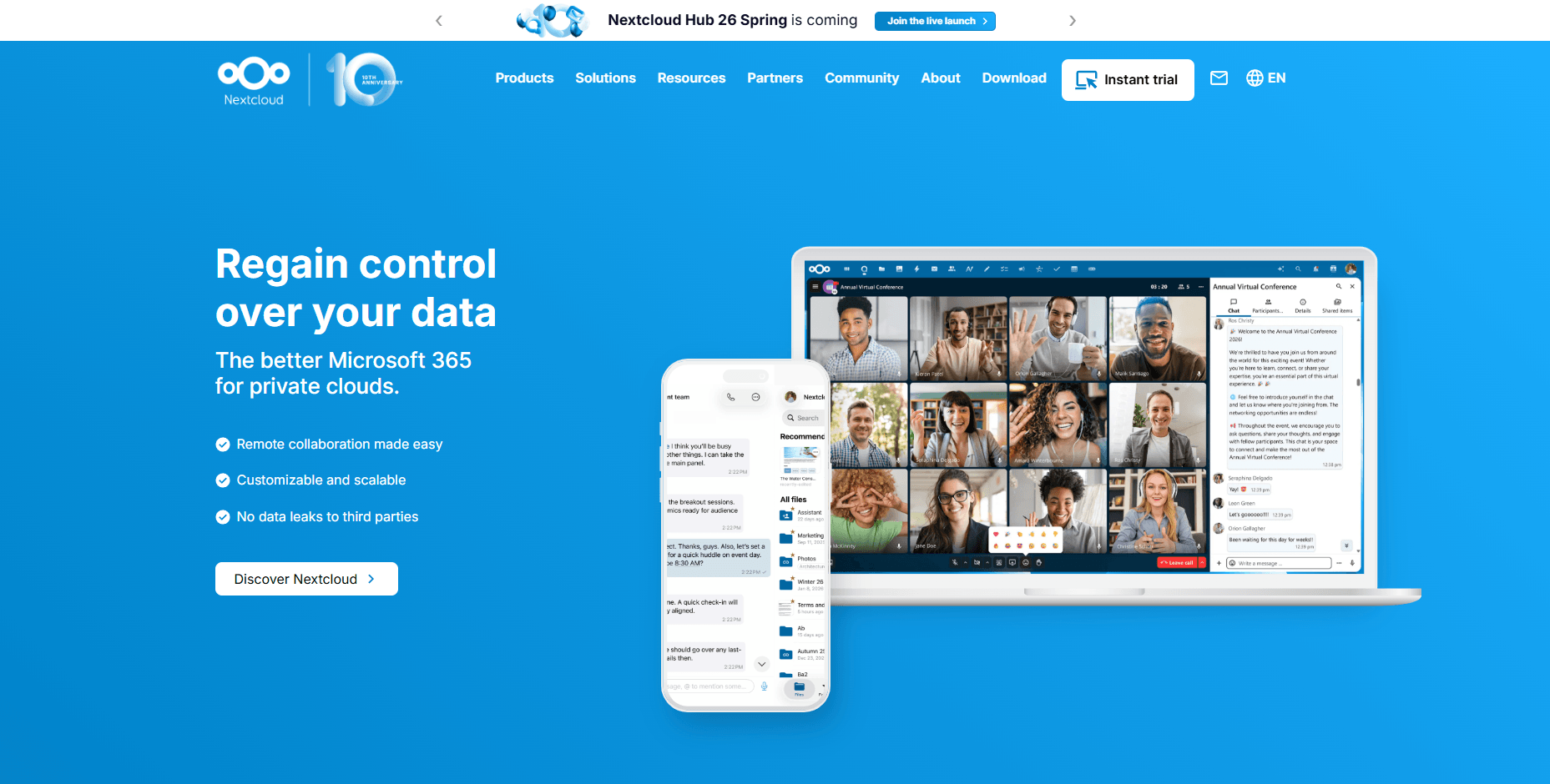 Nextcloud is an open-source file sync and share platform