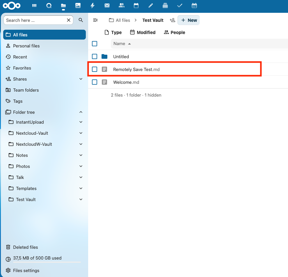 image of the vault is being synchronized successfully between Obsidian and Nextcloud.