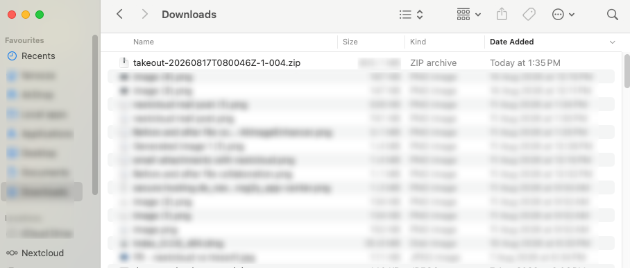 Downloaded zip from the google takeout email named with "takeout"