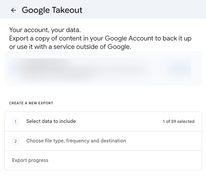 Google takeout page