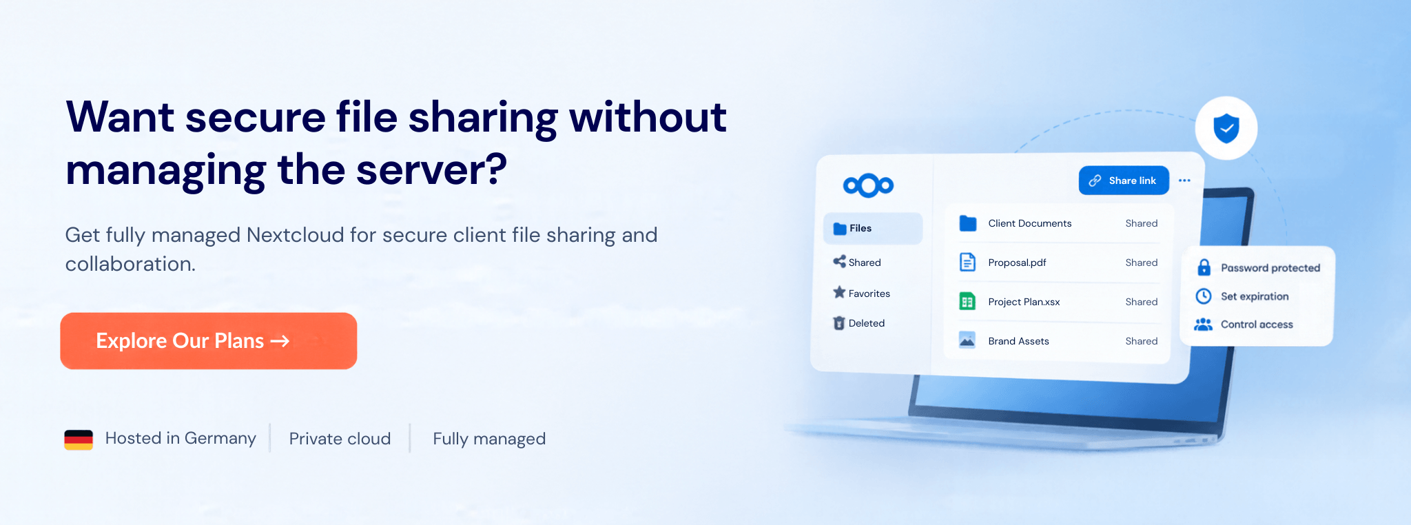 Try manged nextcloud hosting for Secure File Sharing with Clients